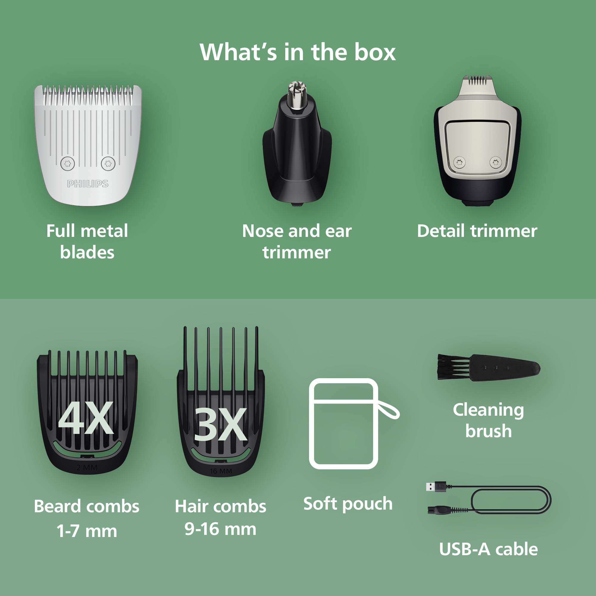 Philips Norelco All-in-One 3000 Series 13 in 1 Trimmer for Men, Beard Trimmer & Head Hair Clipper, Full Metal Self-Sharpening Blades & 8 Length Settings, MG3939/50