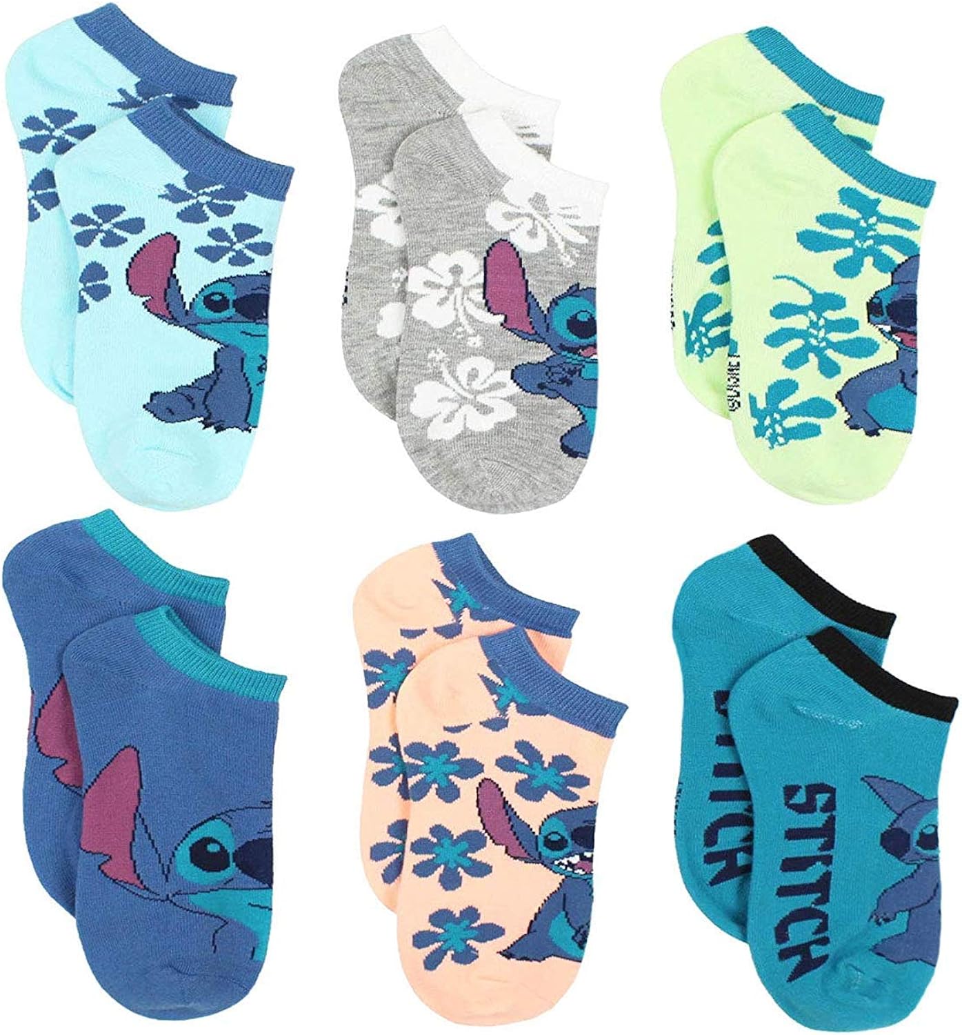 Disney Lilo & Stitch Womens 6 pack Socks (9-11 (Shoe: 4-10), Stitch Blue): Clothing