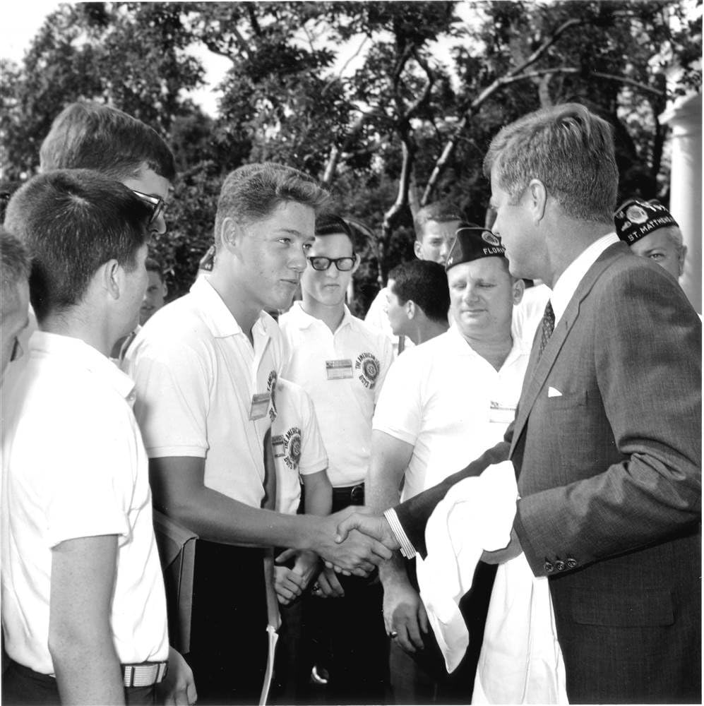 Photographs - Bill Clinton Meeting President John F Kennedy JFK Photo Art Iconic American Photos Artwork 8x8
