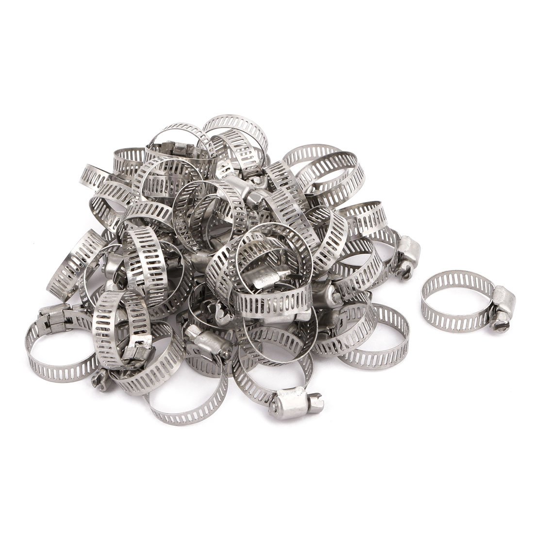 Sourcingmap 50 Pcs 16mm to 25mm Dia Range 8mm Width Metal US Type Adjustable Hose Clamp Hoop