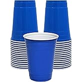 PAMI Blue Plastic Party Cups [Pack of 30]- 16oz Disposable Drinking Glasses- Colored Plastic Glasses For Iced Tea, Smoothies, Punch, Beer, Cocktails & Cold Drinks- Beerpong Cups