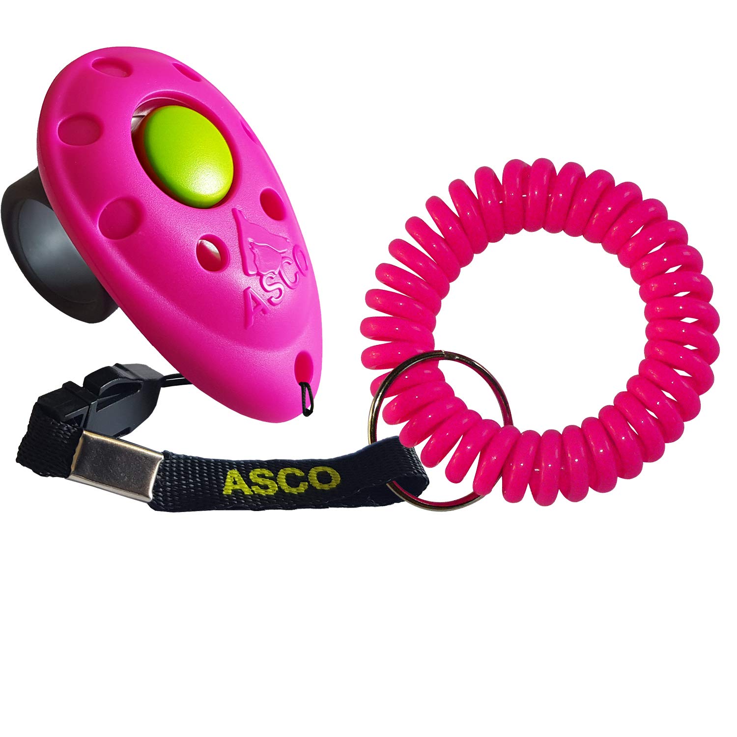 ASCO Premium Finger Clicker with Wrist Strap Coil, Ergonomic PET Dog Puppy Cat Horse Quality Training Clicker, pink AC08FS — image 1