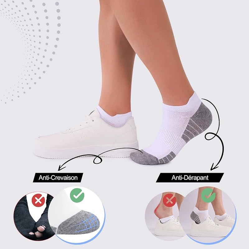 10 Paires Chaussettes Basses Homme Femme, Socquettes Coton Courtes Respirantes Antidérapantes, Sport Running Unisexe Blanc 39-42