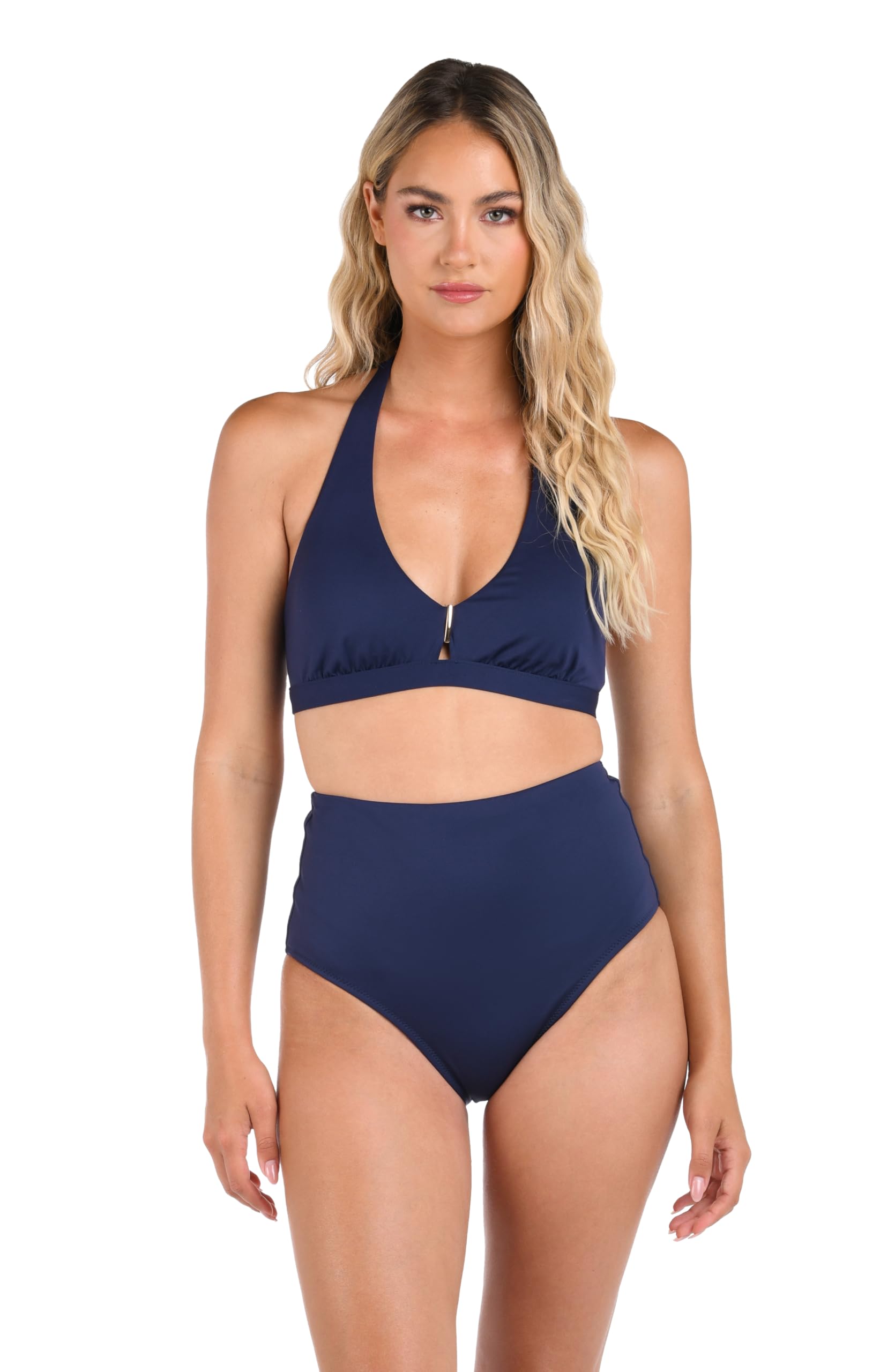 La Blanca Women’s Banded Halter Bikini Swimsuit Top, Indigo//LB Luxe, 14