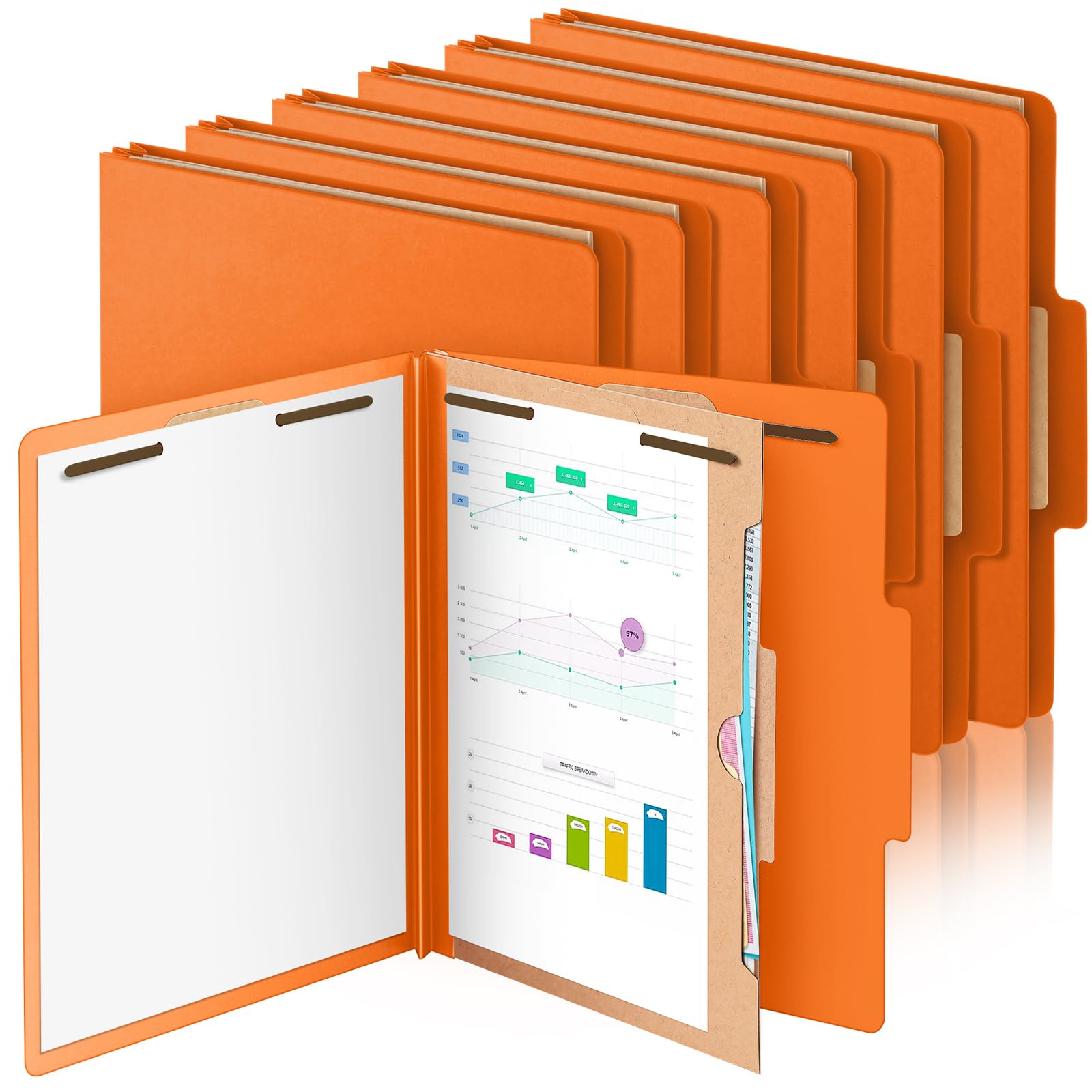 Photo 1 of Skyygemm 12 Pack Classification File Folders Bulk with Divider and 2" Expansion, Pressboard Folder with 2 Prong Fasteners for Employee Records Medical Charts Office Document Organization(Orange)