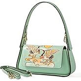 ZHIYONG Genuine Leather Shoulder Bag for Women Hand Carved Painted Leather Clutch Saddle Bag Cute Hob
