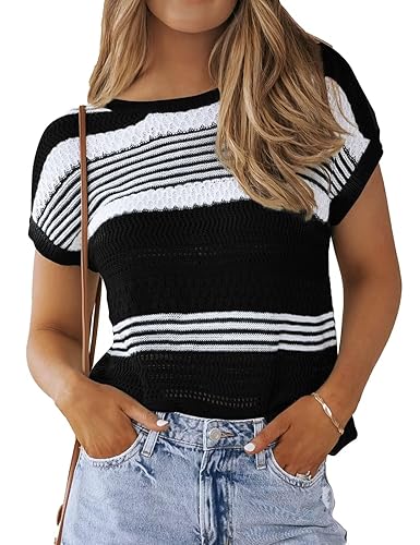 CiCiBird Women Casual Short Sleeve Sweaters Tops Cute Crew Neck
