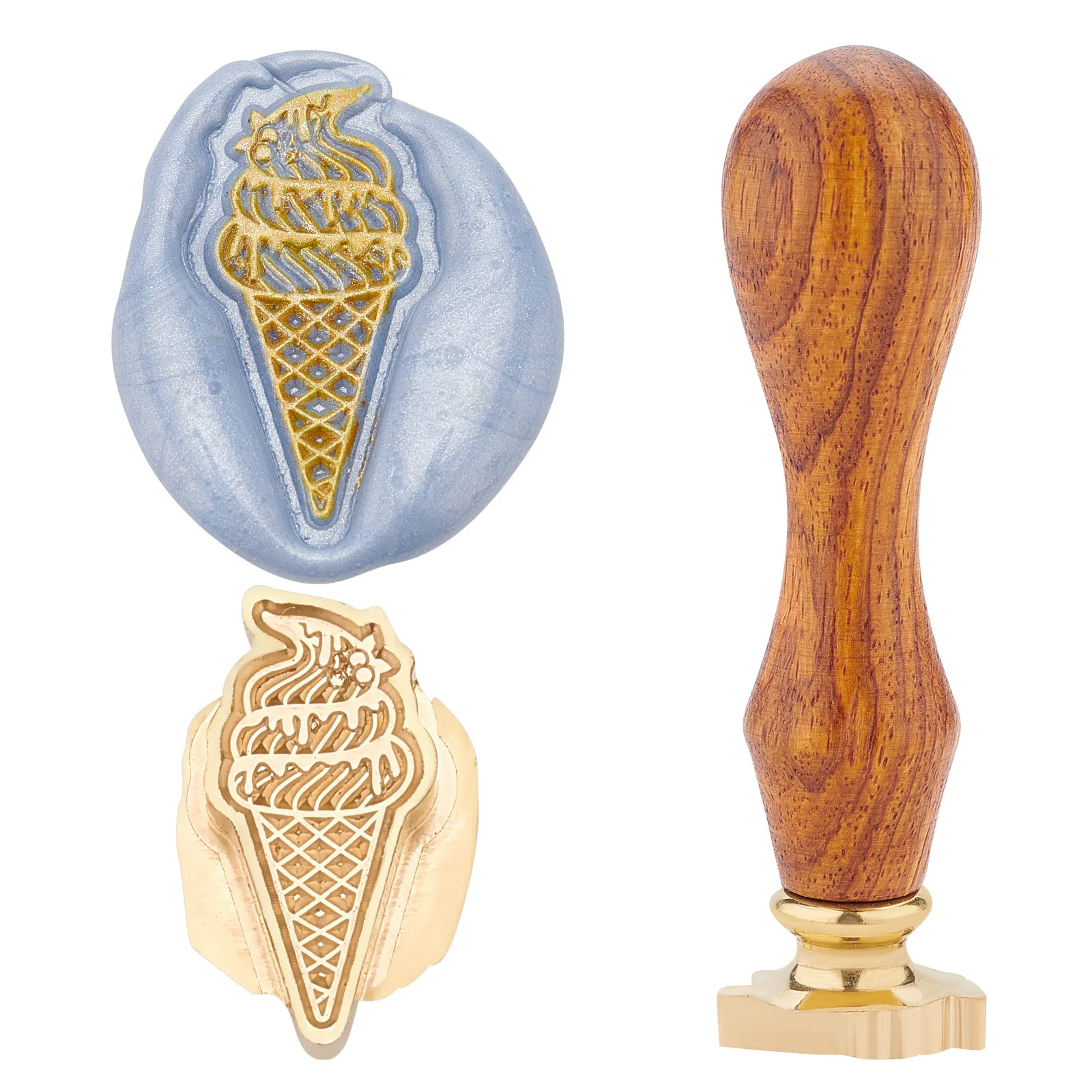 CRASPIRE Wax Seal Stamp Ice Cream Shape Sealing Wax Stamp Head with Universal Wood Handle for Invitations Cards Bottle Gift Business Thanks Anniversary