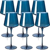 Physkoa colored wine glasses set of 6 hand blown wine glasses (Midnight Blue) Christmas and New Year Gifts