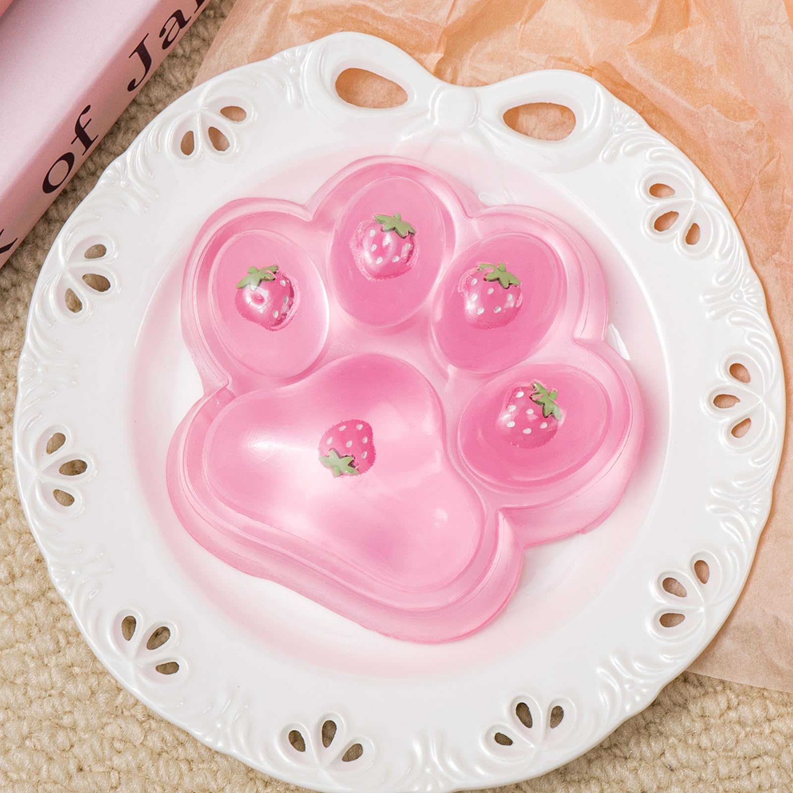 4.92 Inch Big Handmade Taba Cat Paw Squishy Toys, Pink Clear Soft Squeeze Toy for Stress Relief, Large Funny Sensory Fidget Squishies Suitable for Adults