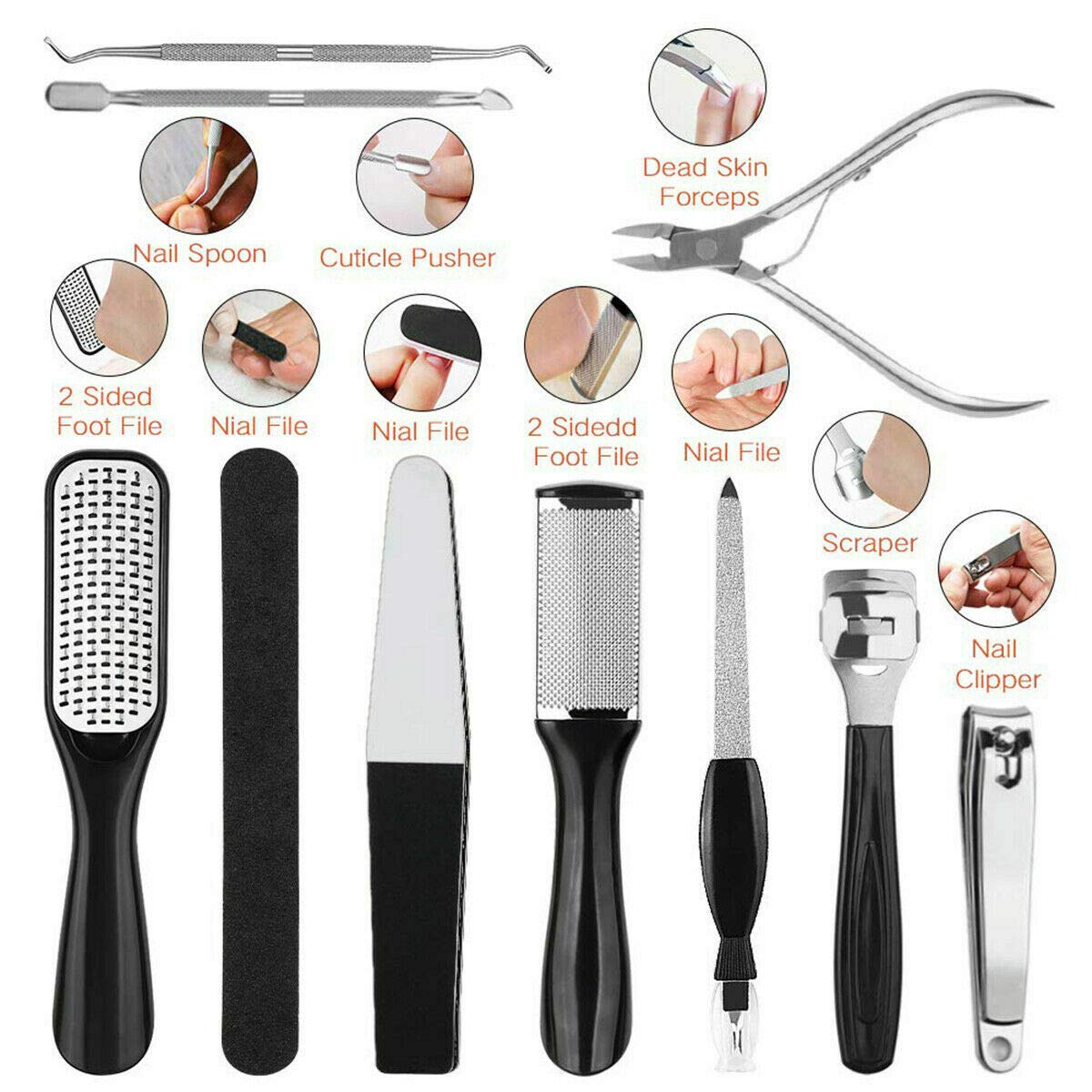【LATEST 2020】Pedicure Set Professional Foot Care Kit 15 in 1, DHGMV Foot File for Dead Skin Callus Remover for Feet Pedicure at Home Pedicure Kit for Women and Men w/instructions : Beauty