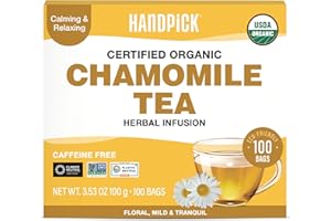 HANDPICK, Organic Chamomile Tea Bags (100 Herbal Tea Bags) Caffeine Free| Premium Floral Chamomile Herbal Tea in Eco-Conscious Teabags | Direct from Source