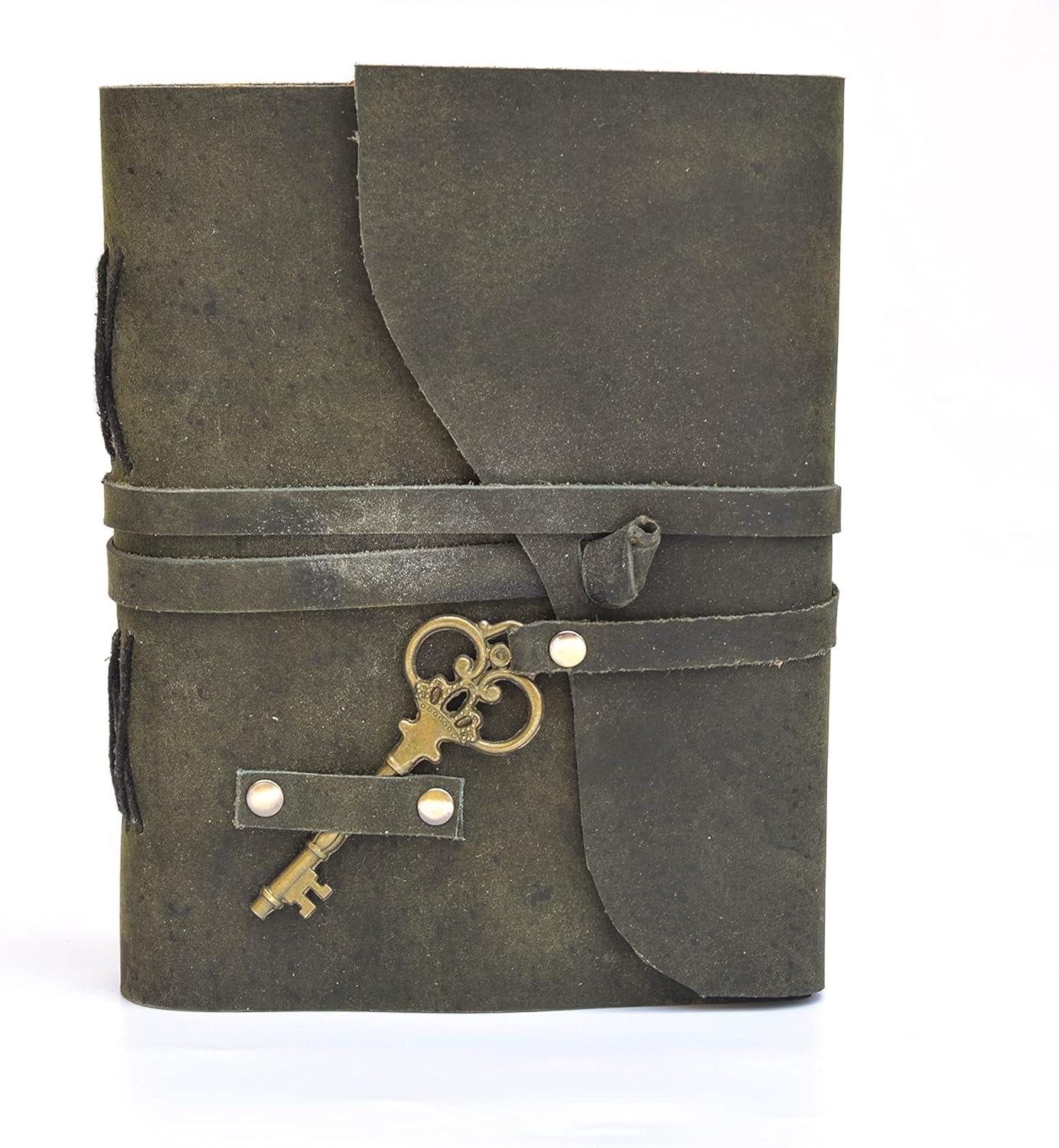 OVERDOSE Deckle Green with Key Leather Journals - Vintage Leather Journal Men Women Travel Journal & Sketch Writing Journal Personal Diary Sketchbook Book of Shadows - 5 X 7 inches | 12 x 17 cm
