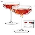 Viski Faceted Coupe Glasses set of 2, Champagn, Martini, Wine, Crystal Cocktail Glasses for Bar, Drinking Glass Set of 2, 7oz