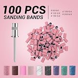 MelodySusie 100 Pcs Nail Drill Bits 180 Grit Sanding Bands Pink view 2