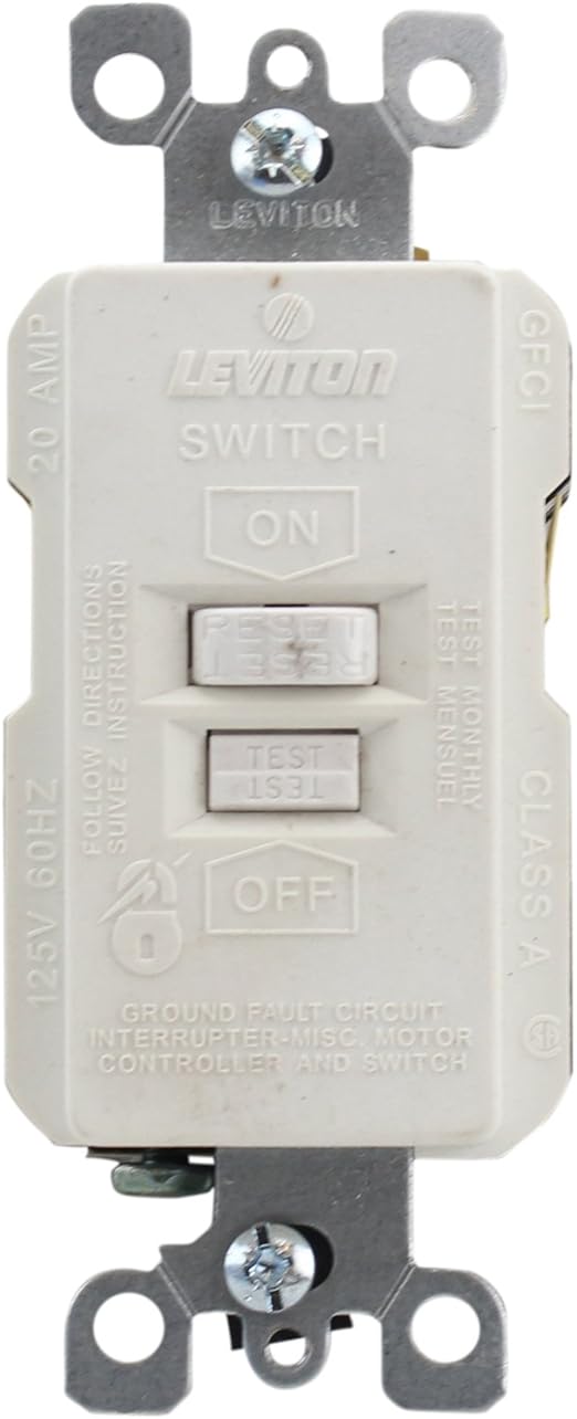 Leviton 8590W GFCI Switch SmartLock 20A Feed Through, 20A 125V, White