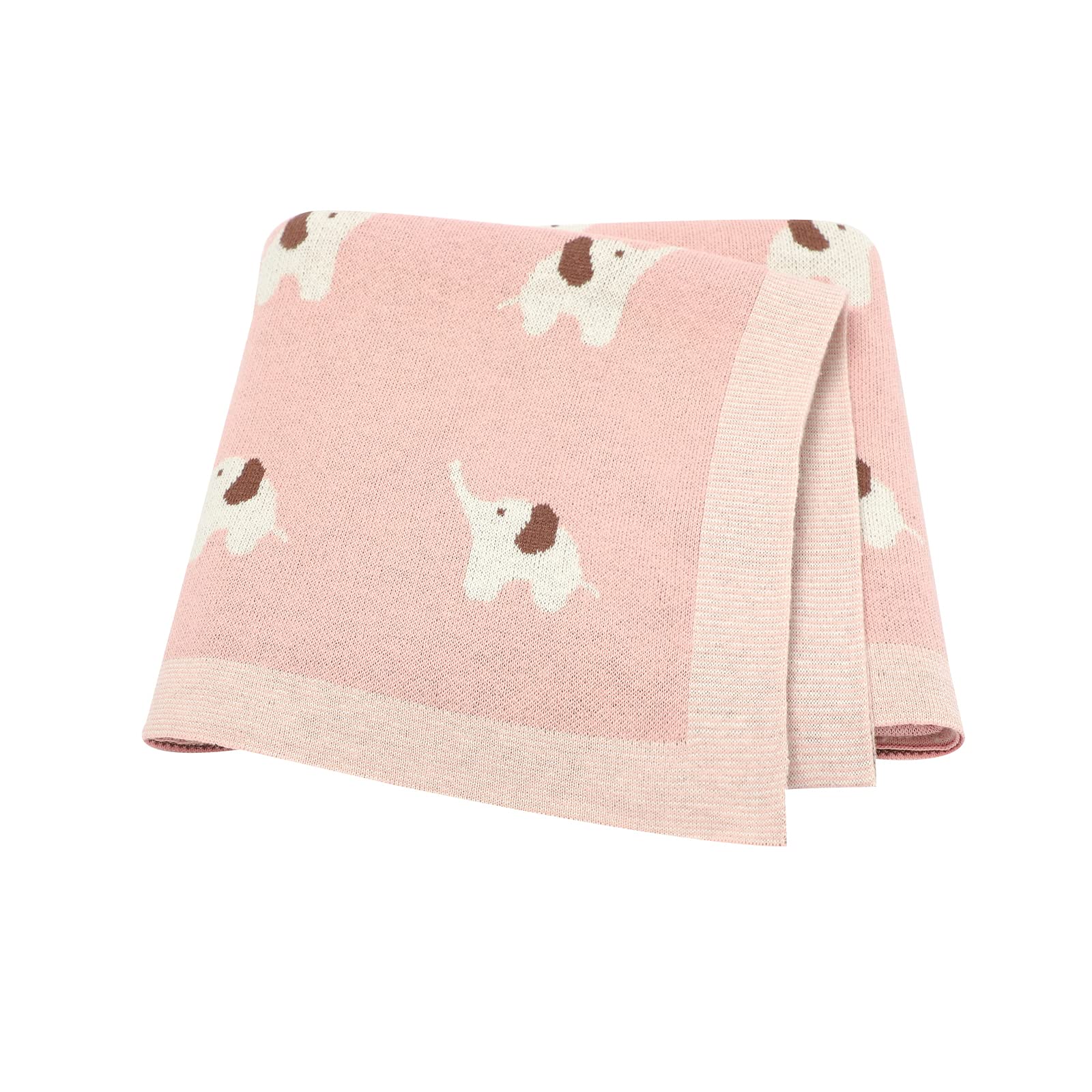 LAWKUL Baby Blankets for Newborn 100% Cotton Knitted Elephant Soft Blanket Airy for Boy Girl Pink, Pram/Mose Basket(90x70cm)
