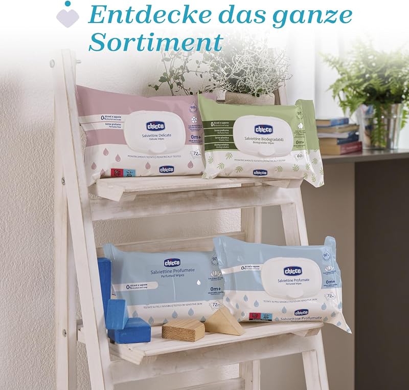 Neugeborenen-Baby-Mehrzweck-Reinigungstücher mit Plaquette, alkoholfrei, parfümiert, für empfindliche Haut geeignet, Multipack mit 864 Tüchern, 12 Packungen mit 72 Tüchern