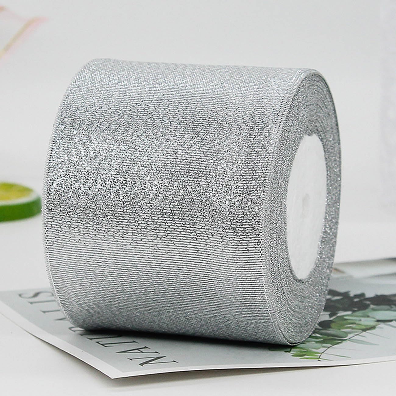 Silver Organza Ribbon,25Yards 80mm Wide Glitter Gift Wrapping Satin Ribbon for Christmas,Wedding,Floral Decoration