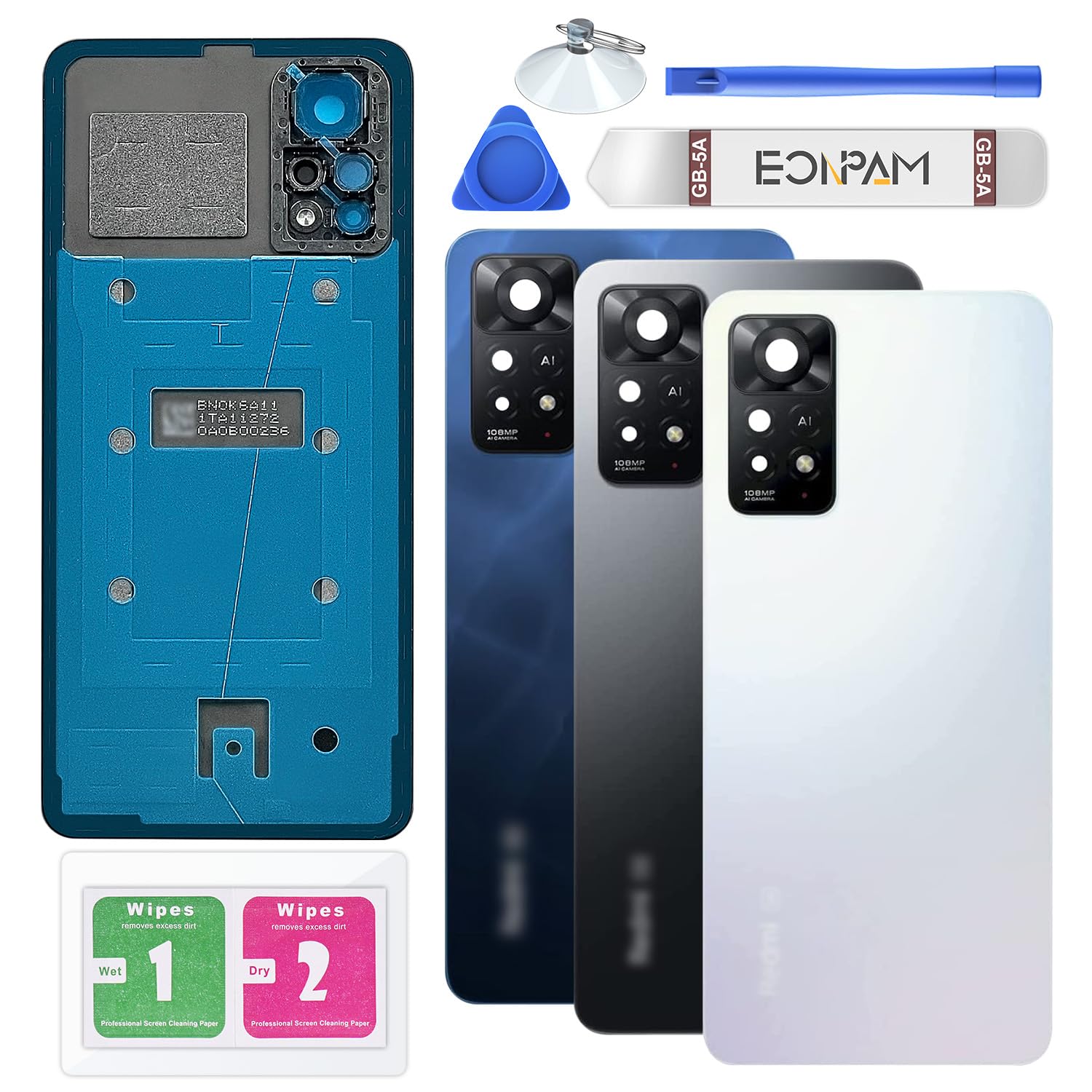 Eonpam Back Cover Glass for Xiaomi Redmi Note 11 Pro 5G Rear Glass Replacement with Camera Lens + Repair Kit Genuine Rear Housing (Polar White)