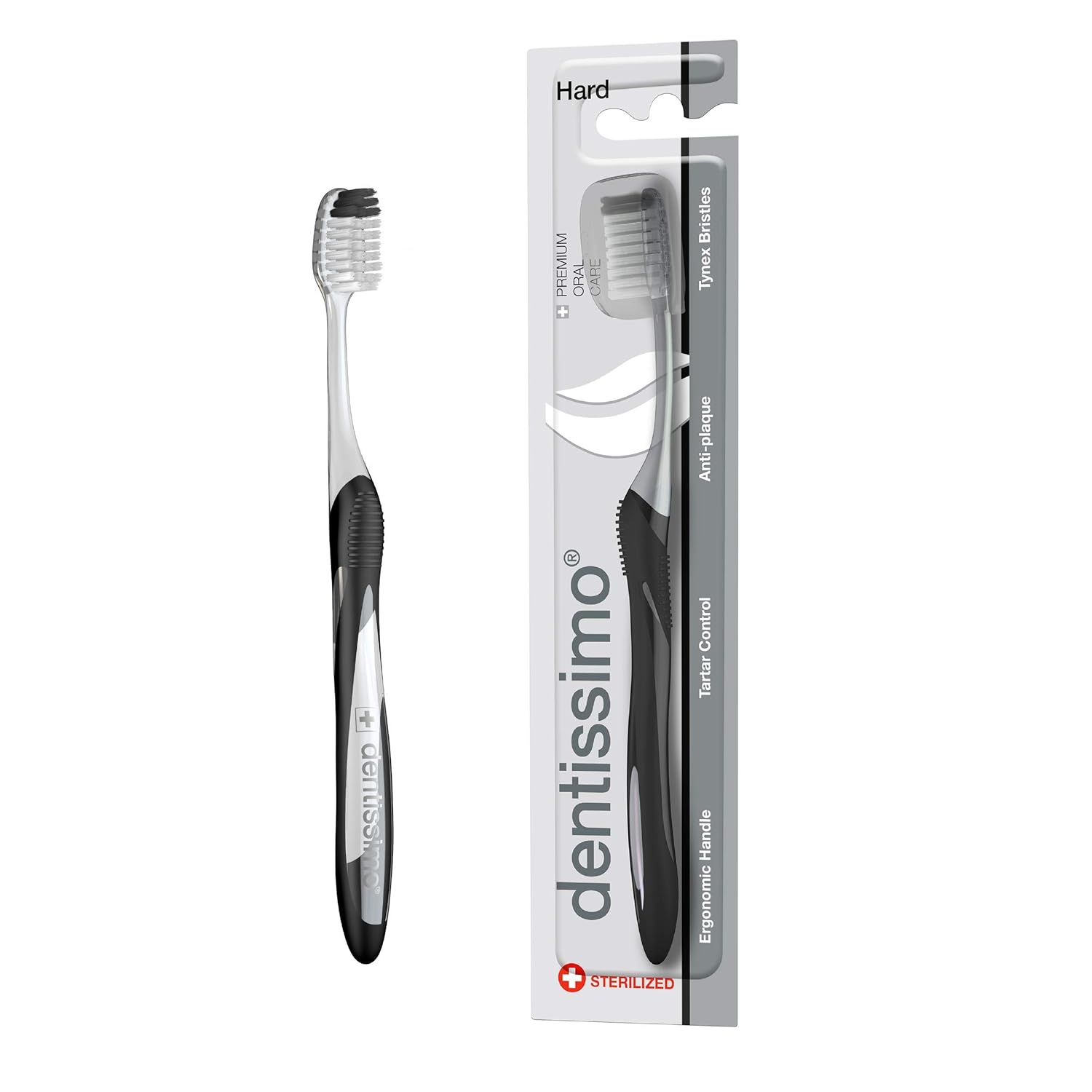 DENTISSIMO SWISS BIODENT Premium Oral Care Hard Bristle Toothbrush with Ergonomic Handle, Anthracite : Beauty