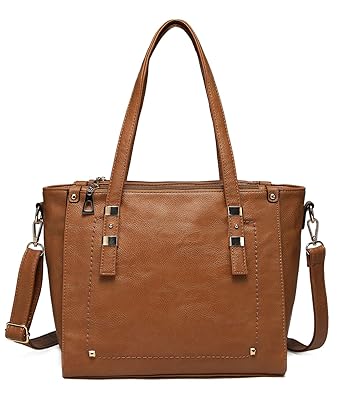 VASCHY Tote Bag for Women,VASCHY Faux Leather Top Handle Triple Compartment Satchel Work Handbag Purse for Ladies with Little Pouch Camel