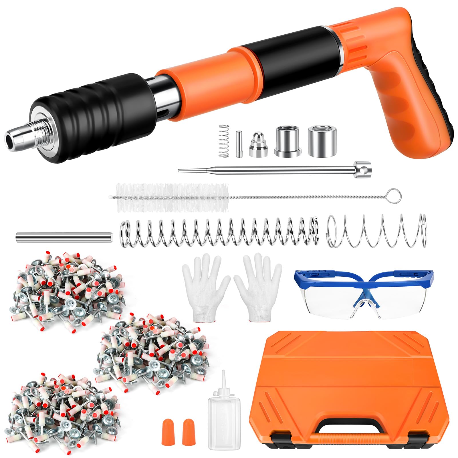 Photo 1 of Concrete Nail Gun Kit with 300 Round Nails, 5 Speed ??Nail Gun Nail Gun, Concrete Nail Gun for Steel & Concrete, Portable Nail Gun for Ceiling/Wire Hider with Gloves