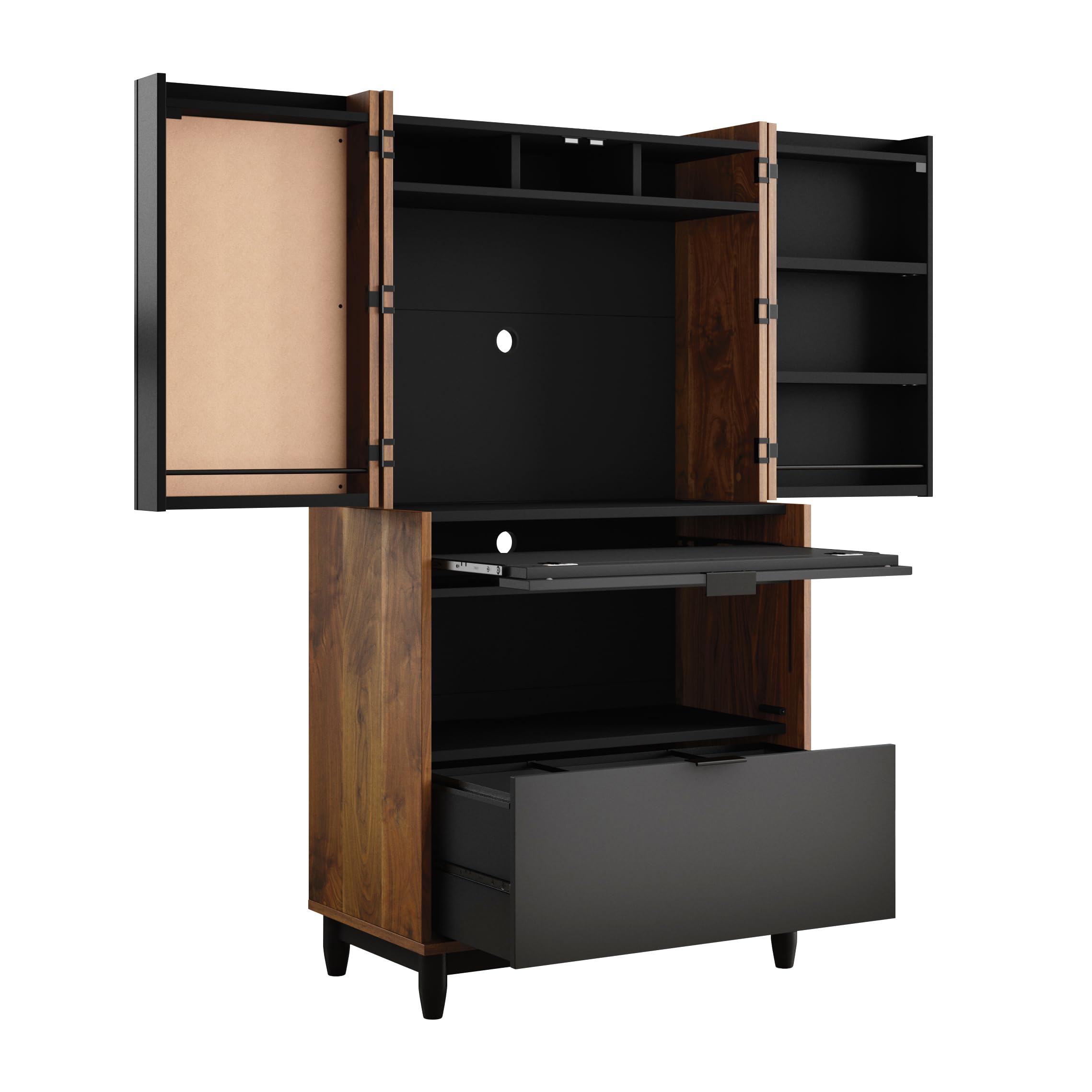 Photo 1 of Sauder Harvey Park Computer Cabinet with Storage, Grand Walnut Finish