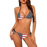 Women Sexy Halter Christmas Bikini Set Two Pieces String Triangle Swimsuit | OneSize,Christmas Light Print,Halter Sliding Triangle Top,Side Tie Low Waisted String Triangle Bottoms,Removable Padded,Party