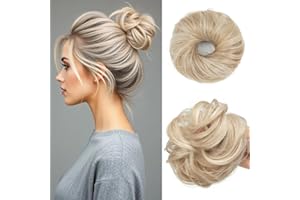CJL HAIR 2PCs Small Cute Messy Bun Hair Piece for Thin Hair Women Mini Synthetic Curly Bun Scrunchies Updo Hairpieces Cream Blonde