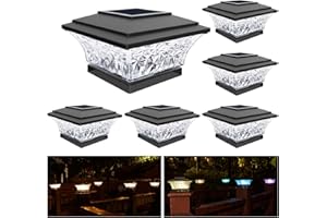 HUYIENO Solar Post Cap Lights Outdoor LED Lighting Deck Fence Cap Light Diamond Shade Two Light Modes Warm White/7 RGB Color Changing LED for 4x4 5x5 Wooden Posts and 4x4 Vinyl Posts