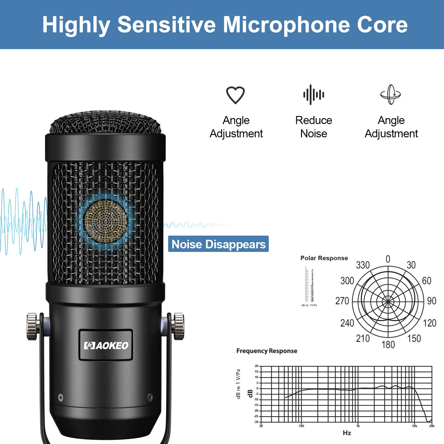 Aokeo USB Microphone, Condenser Podcast Microphone for Computer. Suitable for Recording, Gaming, Desktop, Windows, Mac, YouTube, Streaming, Discord