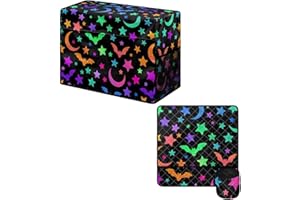 COEQINE 2 Pieces Sew Machine Table Dust Cover And Sew Machine Dust Cover With Pocket Black Halloween Rainbow Bet Printed Dortable Cover Set 2, Rainbow Stars Stain Resistant Non Slip for Home Decor