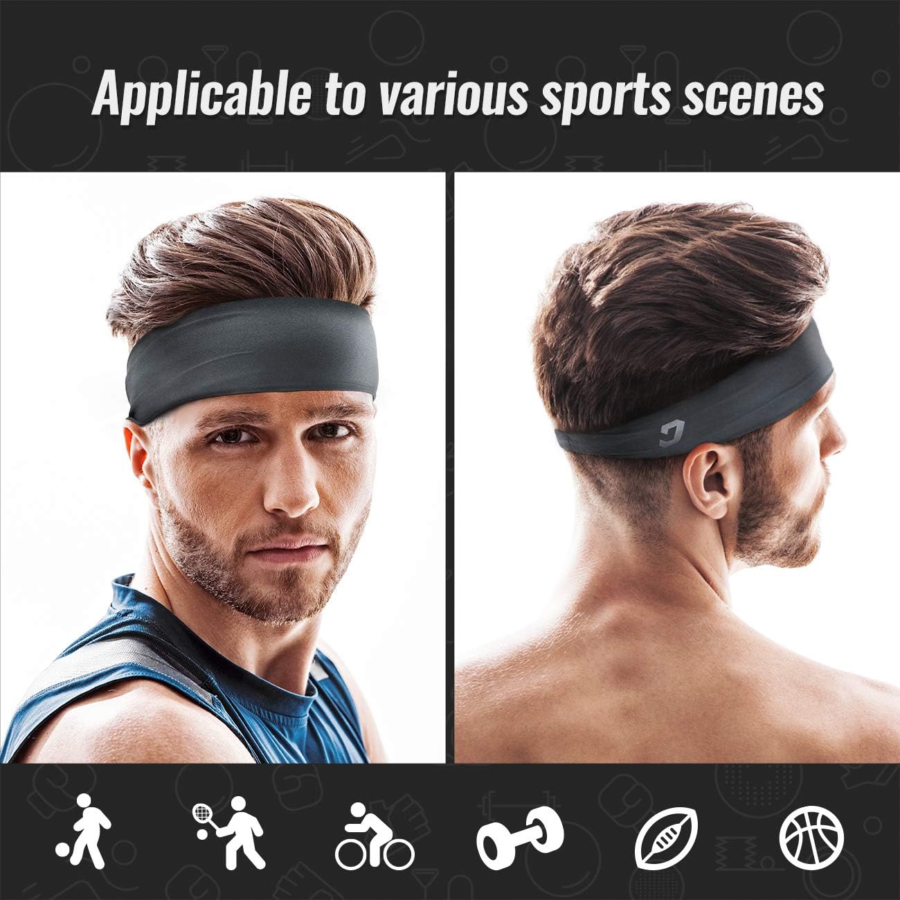 Vinsguir Sports Headbands for Men and Women (4 Pack) - Sweat Band Moisture Wicking Workout Sweatbands for Running, Cross Training, Yoga and Bike - Unisex Hairband (4 Color（Black，Blue，Gray，DarkGreen）) : Sports & Outdoors