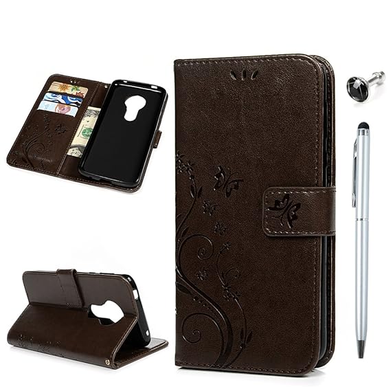 Moto G6 Play Handyhülle Motorola Moto E5 Hülle Leder Tasche Flipcase Cover Schmetterling Muster Schutzhülle Silikon Handytasc