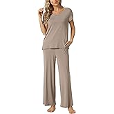 LazyCozy Womens Short Sleeve Pajama Sets - Viscose Made from Bamboo, 2 Piece Lounge Pj Set Sleepwear