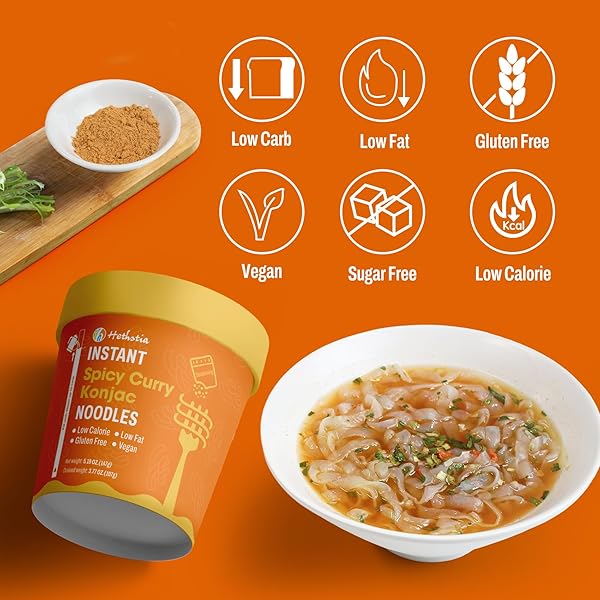 HETHSTIA KONJAC NOODLE SOUP, 6-PACK INSTANT SHIRATAKI NOODLE SPICY CURRY CUPS – LOW CARB, VEGAN, KETO, GLUTEN-FREE, READY-TO-EAT ASIAN PHO, LOW-CALORIE QUICK MEAL, 34.32OZ