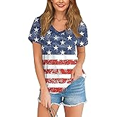 Barlver Womens American Flag Shirt Short Sleeve 4th of July Flag Top Loose Patriotic Independence Day T-Shirts S-XXL