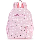 MT WORLD Daycare Backpack Personalized Small Backpack with Embroidered Name - Pink Travel Backpacks with Daisy Flower - Custom Diaper Daycare Bag for Overnight Travel Family Outings Birthday Gifts