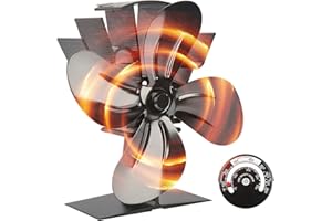 SONYABECCA Heat Powered Stove Fan with Magnetic Thermometer 4 Blade Aluminium Silent Eco-friendly for Wood Log Burner Stoves