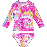 Girls Bathing Suit Size 8-9 Years Old Long Sleeve Swimsuit Pink Graffiti Swimwear for Beach