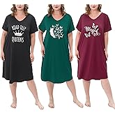 FEREMO 3 Pack Plus Size Women's Nightgown Soft Print Nightshirts for Women Short Sleeve Sleepwear