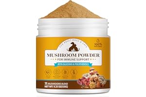 BXRUIAGN Organic Mushroom Supplement Powder for Dogs & Cats – 11 Mushroom Complex with Turkey Tail, Reishi & Cordyceps, Supports Lipoma, Lumps & Bumps Relief, Immune & Skin Health, 121g