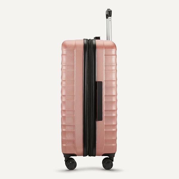 AMAZON BASICS 21″ HARDSIDE CARRY-ON LUGGAGE WITH MULTI-DIRECTIONAL WHEELS, EXPANDABLE FOR UP TO 25% MORE SPACE, SCRATCH-RESISTANT SURFACE, ROSE GOLD