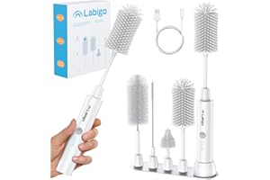 LABIGO Electric Bottle Brush Cleaner Set, Baby Bottle Brush with IPX7 Waterproof and 2 Adjustable Speeds, 4 Replaceable Brush Heads for Baby Bottle, Coffee Cup, Mug, Sports Bottle, Glass Cup