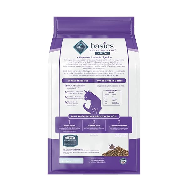 BLUE BUFFALO BASICS GRAIN-FREE DRY CAT FOOD, SKIN & STOMACH CARE, LIMITED INGREDIENT DIET FOR INDOOR CATS, TURKEY & POTATO RECIPE, 5-LB. BAG