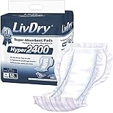 LivDry High Absorbency Pad Insert for Incontinence Briefs and Adult Diapers, Women and Men, Hyper 2400 (18 Count)