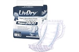 LivDry High Absorbency Pad Insert for Incontinence Briefs and Adult Diapers, Women and Men, Hyper 2400 (18 Count)