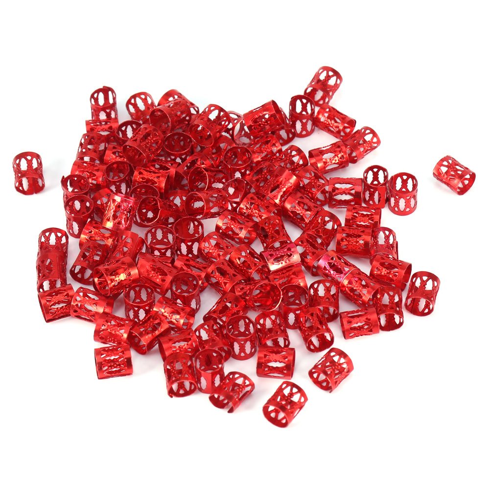 Photo 1 of 100PCS Braiding Beads Metal Cuffs,New Colorful Dreadlocks Beads Hair Braid Rings Clips Dread Locks, Rings Cuff Hair Decoration Braiding Filigree Tube Hair Jewelry (red)
