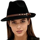 Wotfim Short Brim Fedora Hats for Men Women Suede Fedora Hats with Belt Buckle Panama Trilby Hats